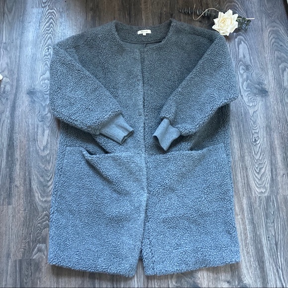 Madewell Oversized Grey Bonded Fleece Cocoon Coat - Picture 4 of 14
